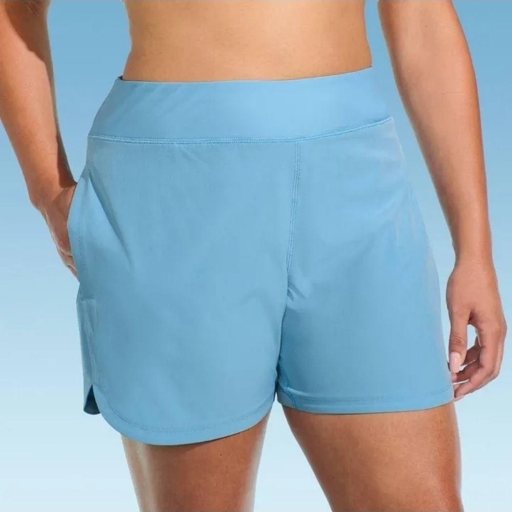 Lands' End Women's 5" Swim Board Shorts with Panty - Blue M